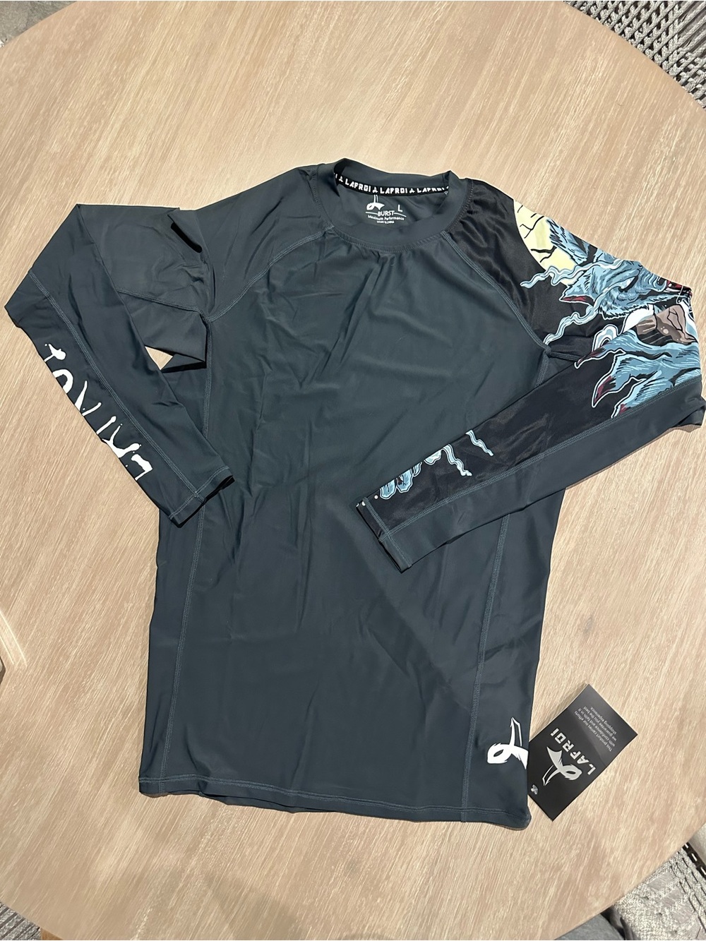 LAFROI Burst Men’s L Compression Shirt Dark Gray Wolf Graphic Long Sleeve